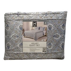Grey - Member's Mark 3-Piece Printed Velvet Quilt & Matching Sham Sets, Full/Que